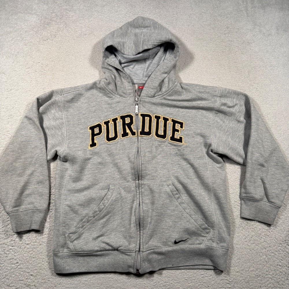 Vintage Y2K Nike Team Hoodie Kids S 8/10 Gray Purdue Boilermakers NCAA Zip Up